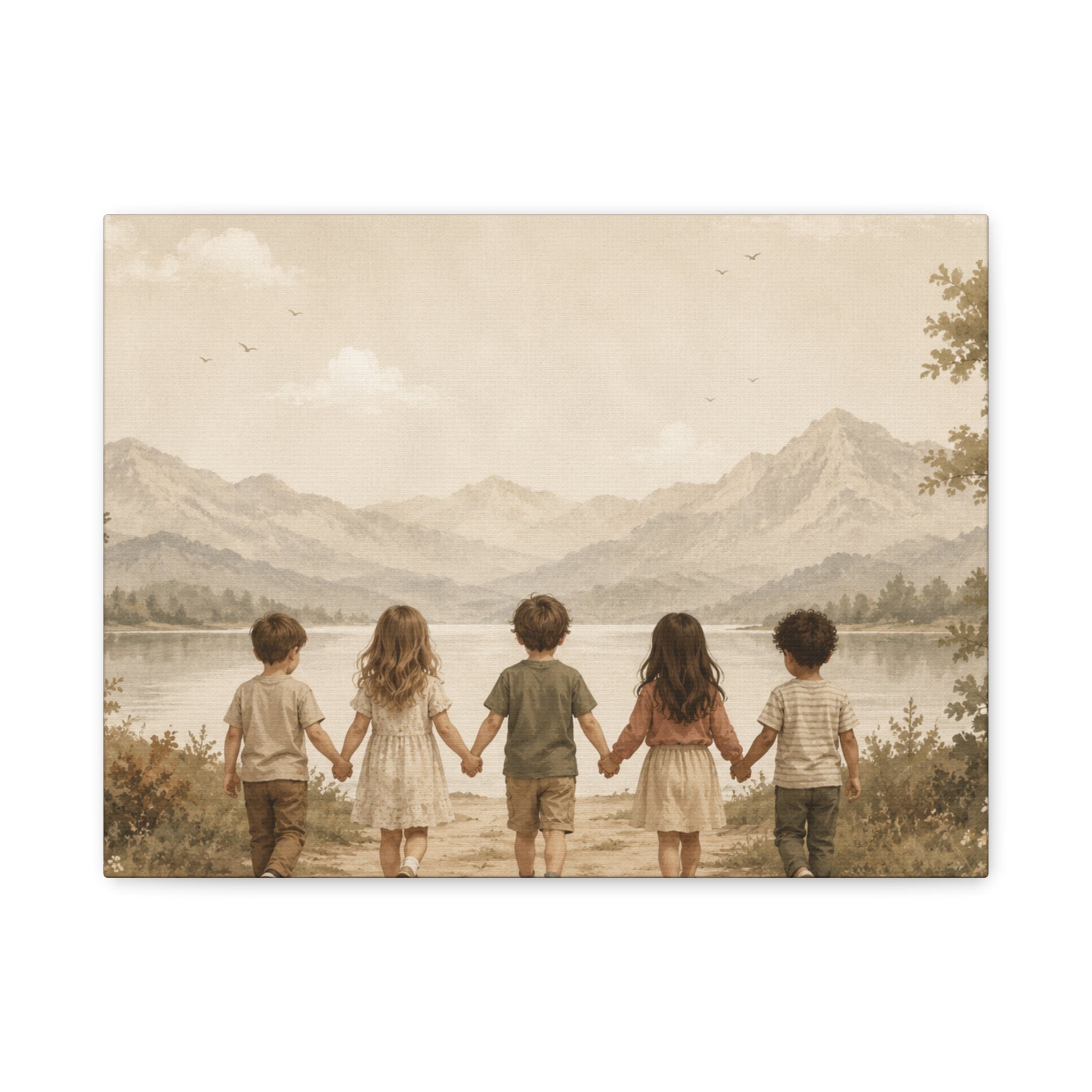 Together We Grow™ | Children Holding Hands Canvas Wall Art