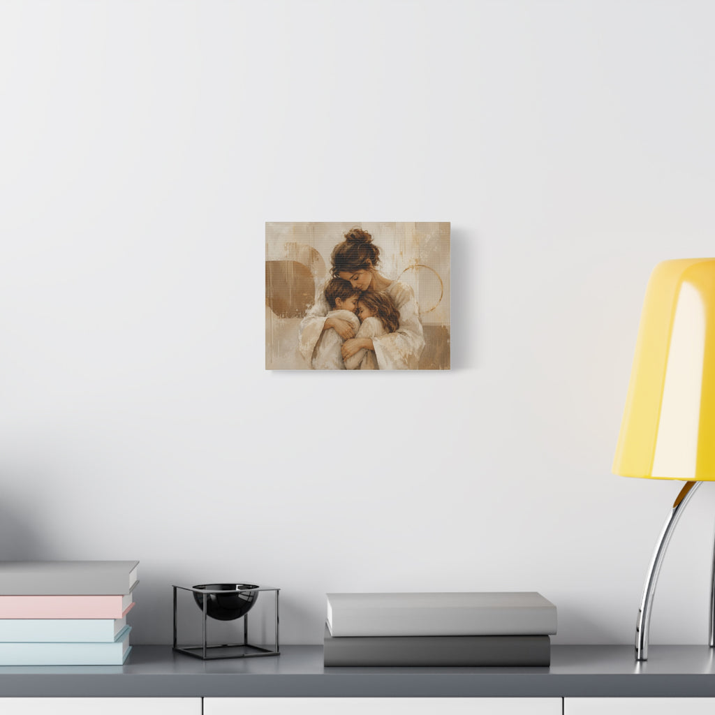 Mother and Children Canvas Wall Art | Warm Neutral Family Art | Motherhood Painting | Beige Home Decor | Gift for Mom