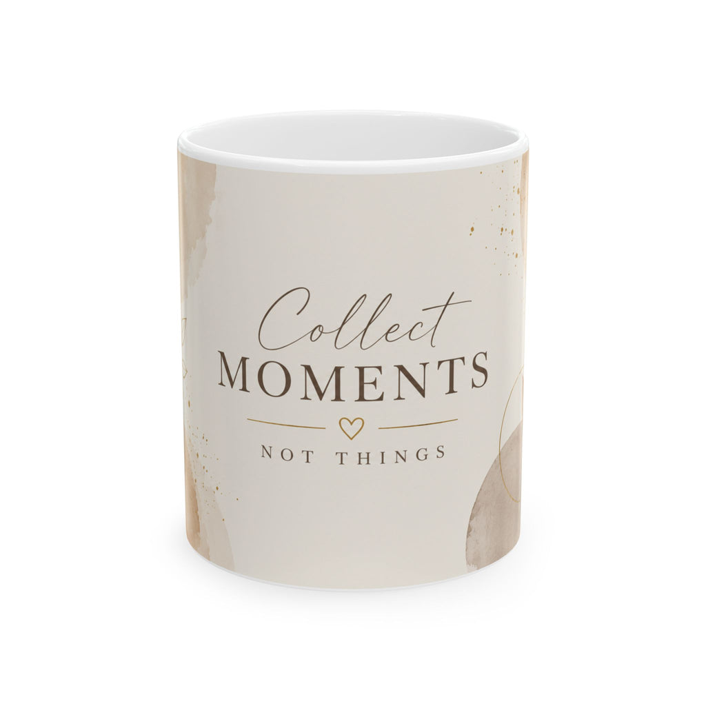 Collect Moments Not Things mug | Ceramic Coffee Cup, Neutral Boho Leaves