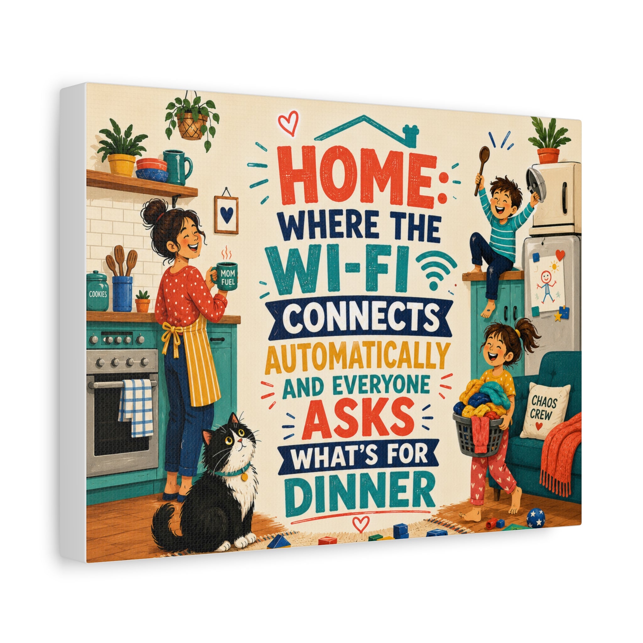 Funny Family Canvas Wall Art, Colorful Home & WiFi Quote, Gift for Parents