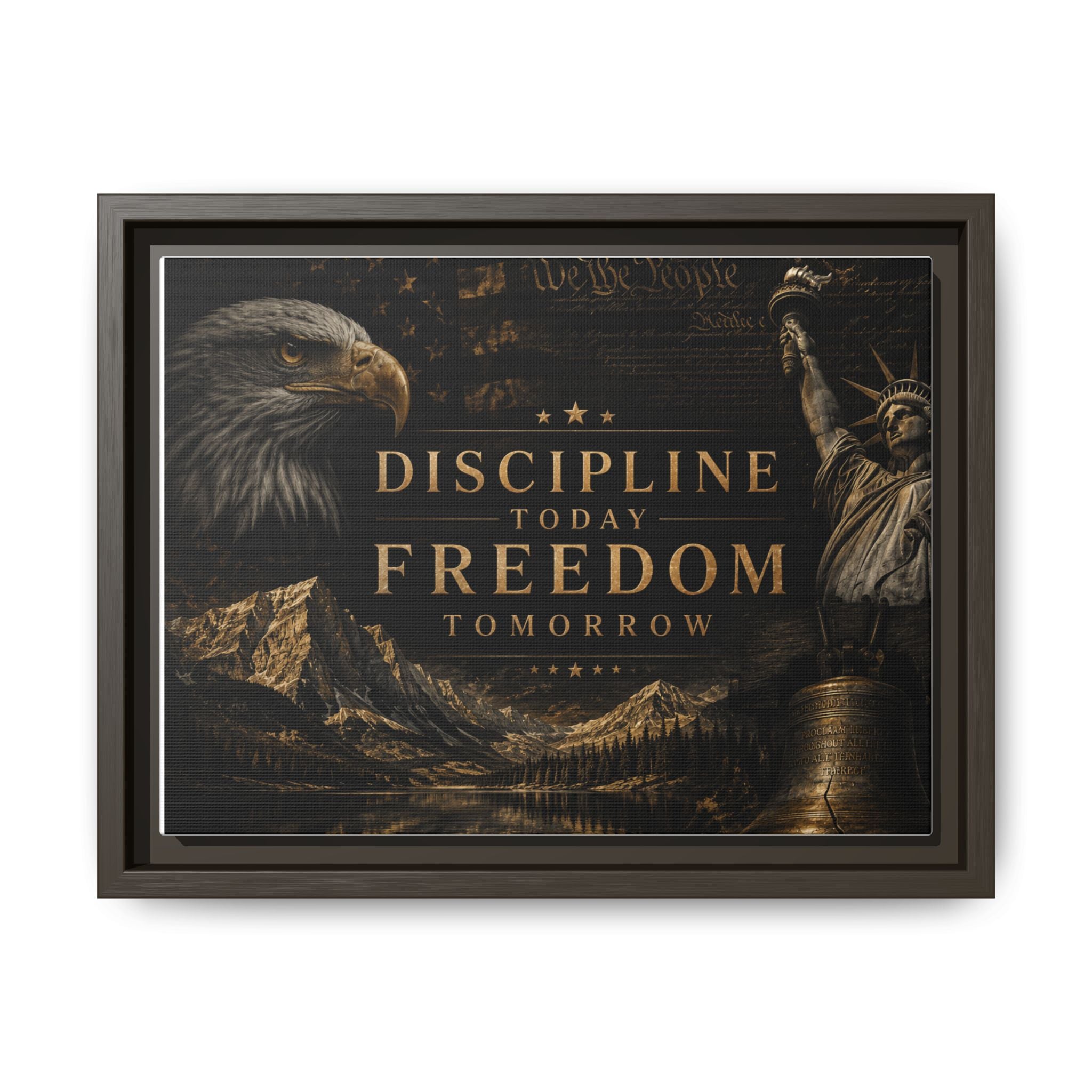 Discipline Today, Freedom Tomorrow – Patriotic Eagle Framed Canvas Wall Art