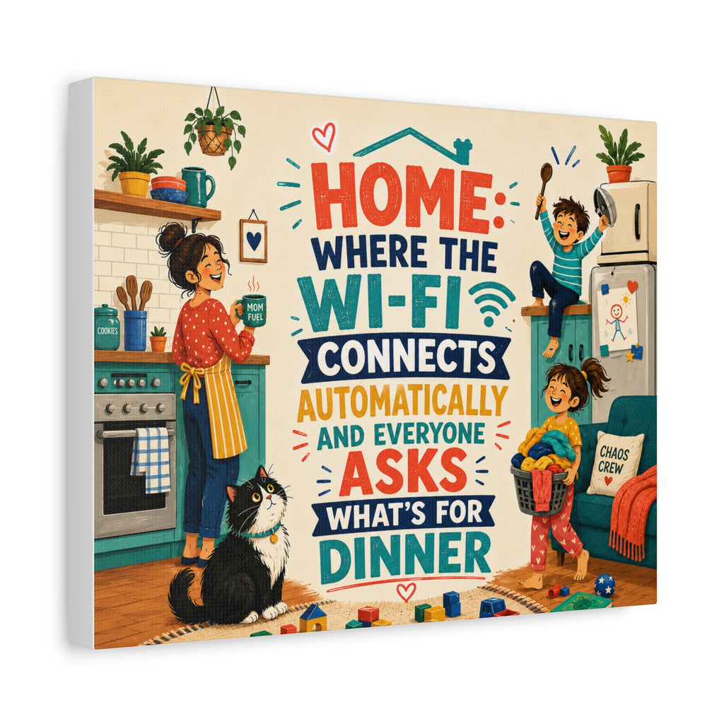 Funny Family Canvas Wall Art, Colorful Home & WiFi Quote, Gift for Parents