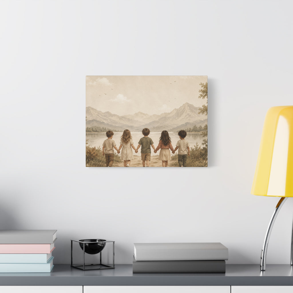 Together We Grow™ | Children Holding Hands Canvas Wall Art
