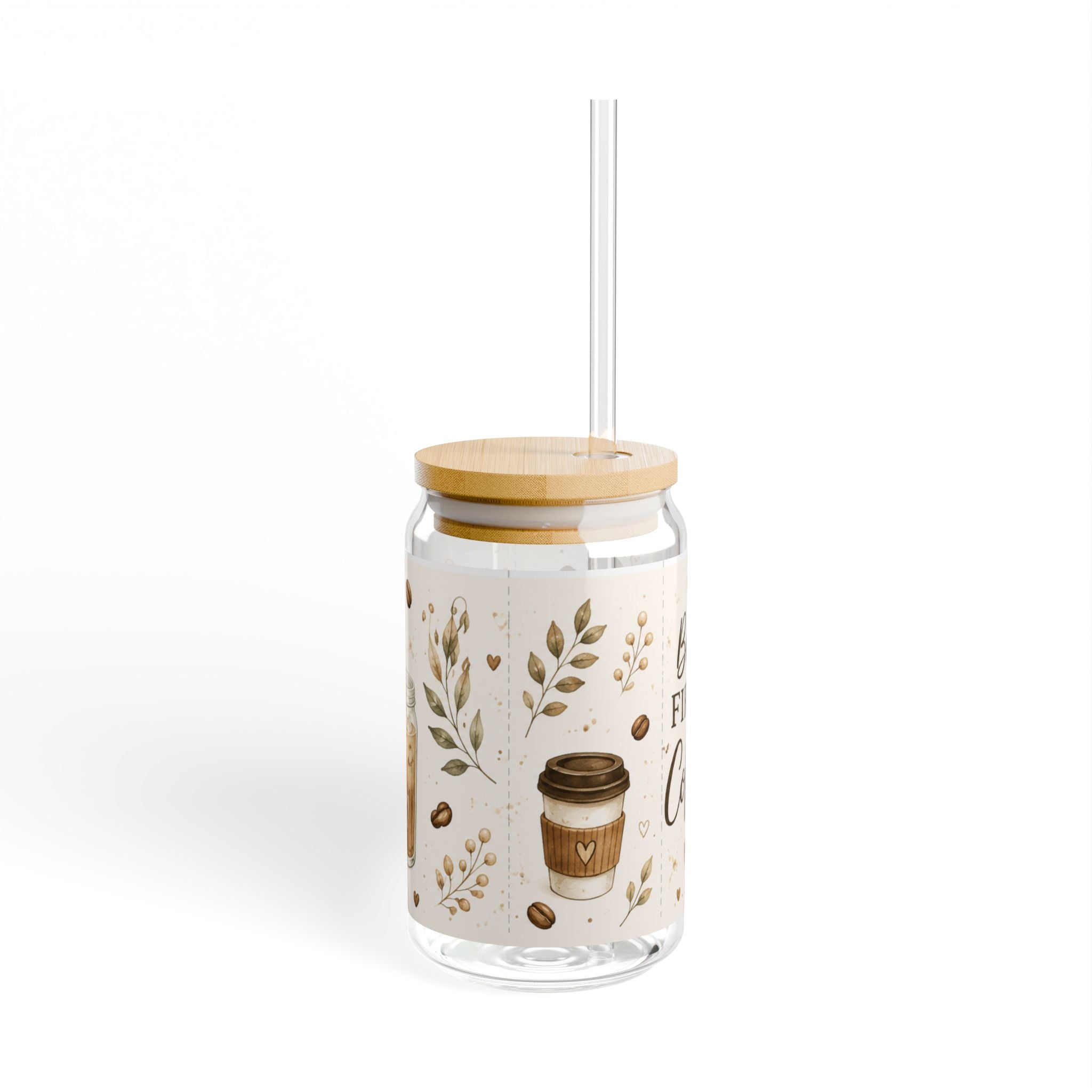 But First, Coffee Glass Cup with Bamboo Lid & Straw | 16oz Iced Coffee Cup | Cute Coffee Lover Gift | Aesthetic Coffee Tumbler