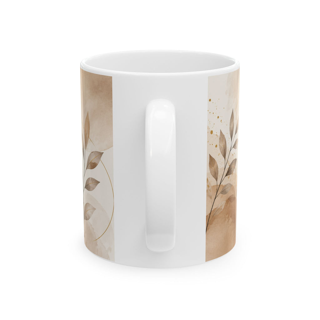 Collect Moments Not Things mug | Ceramic Coffee Cup, Neutral Boho Leaves