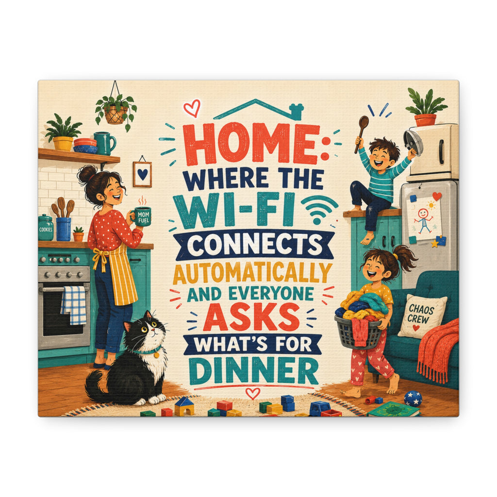 Funny Family Canvas Wall Art, Colorful Home & WiFi Quote, Gift for Parents