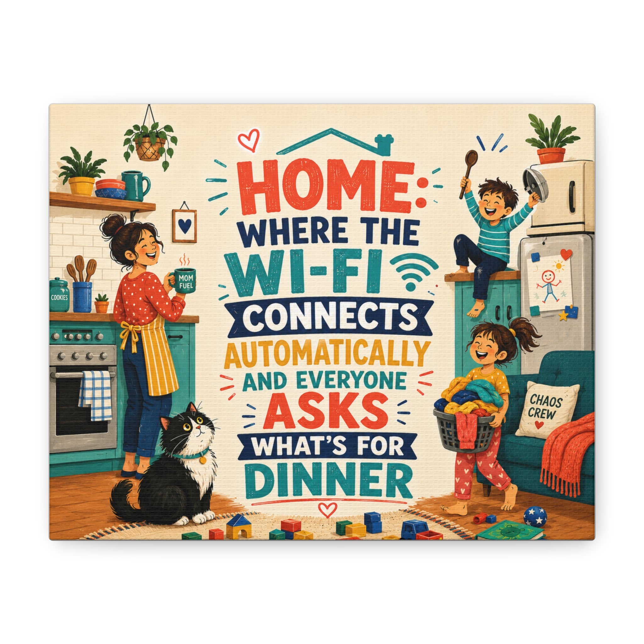 Funny Family Canvas Wall Art, Colorful Home & WiFi Quote, Gift for Parents