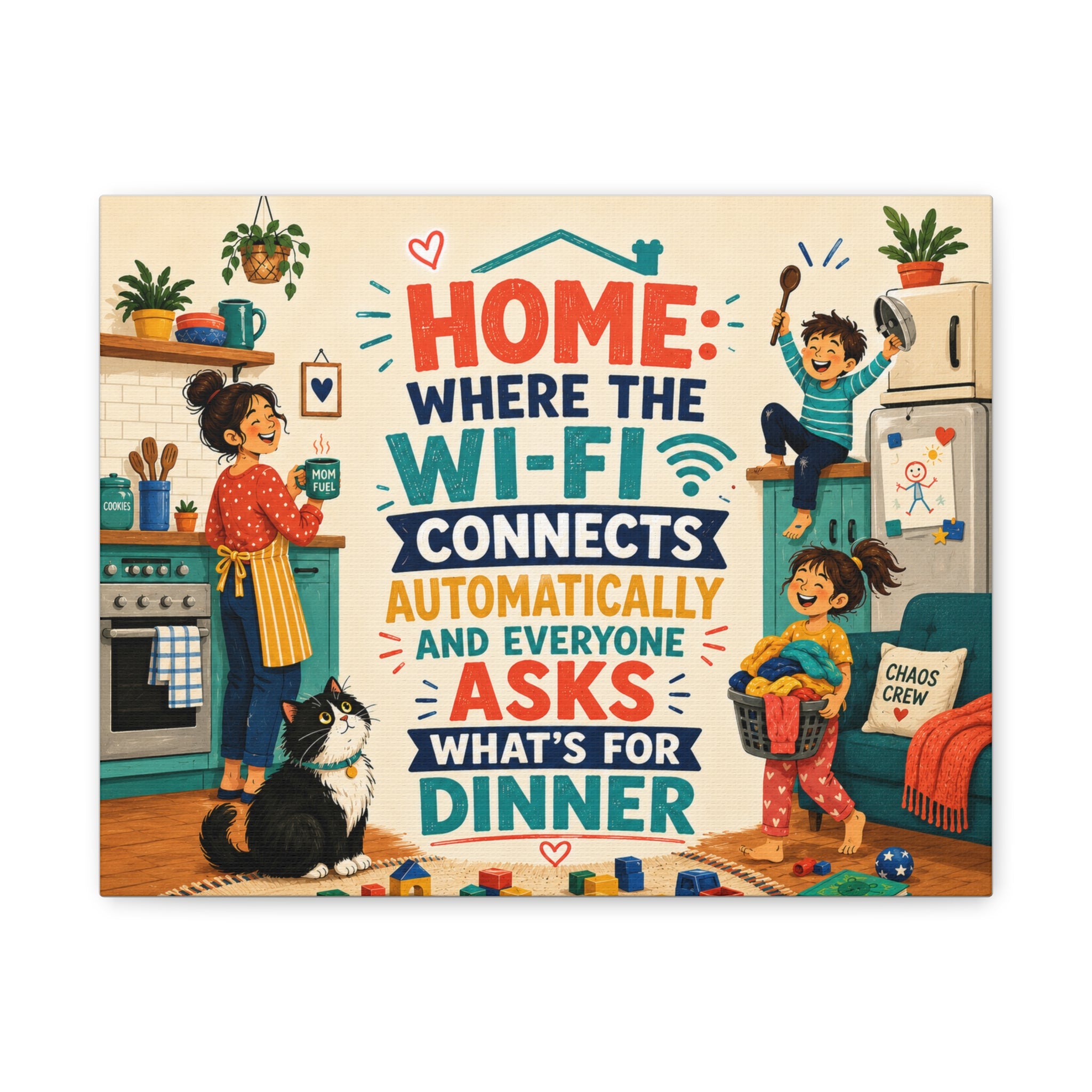 Funny Family Canvas Wall Art, Colorful Home & WiFi Quote, Gift for Parents