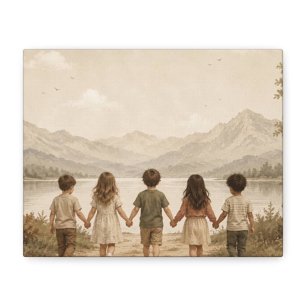 Together We Grow™ | Children Holding Hands Canvas Wall Art