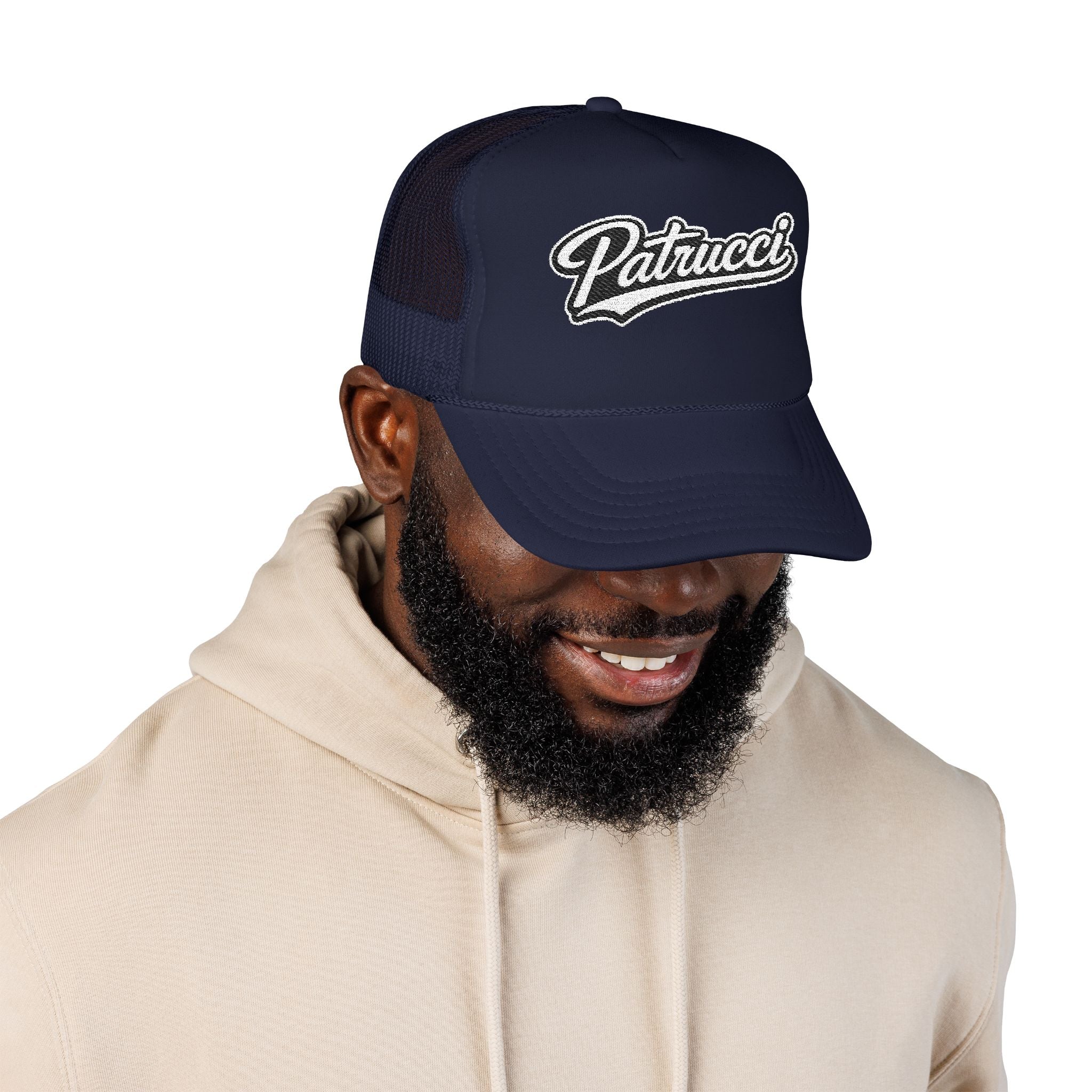 Patrucci Script Trucker Hat – Retro Foam Mesh Cap