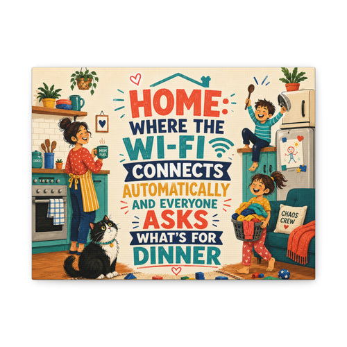 Funny Family Canvas Wall Art, Colorful Home & WiFi Quote, Gift for Parents