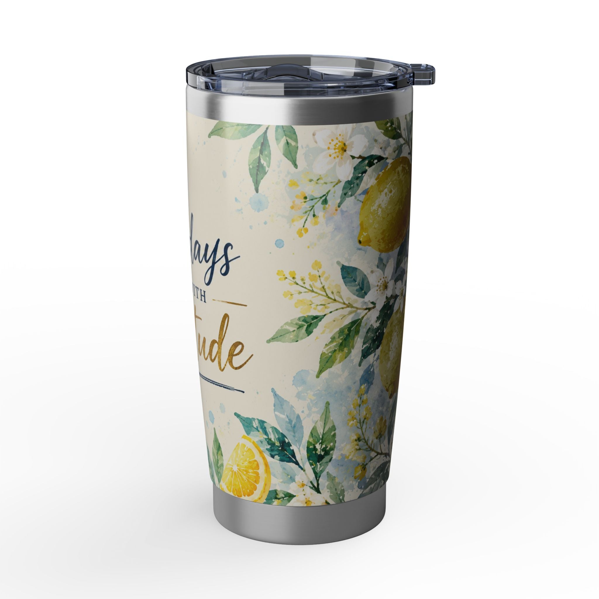Good Days Start With Gratitude™ 20oz Tumbler – Lemon Floral Travel Cup
