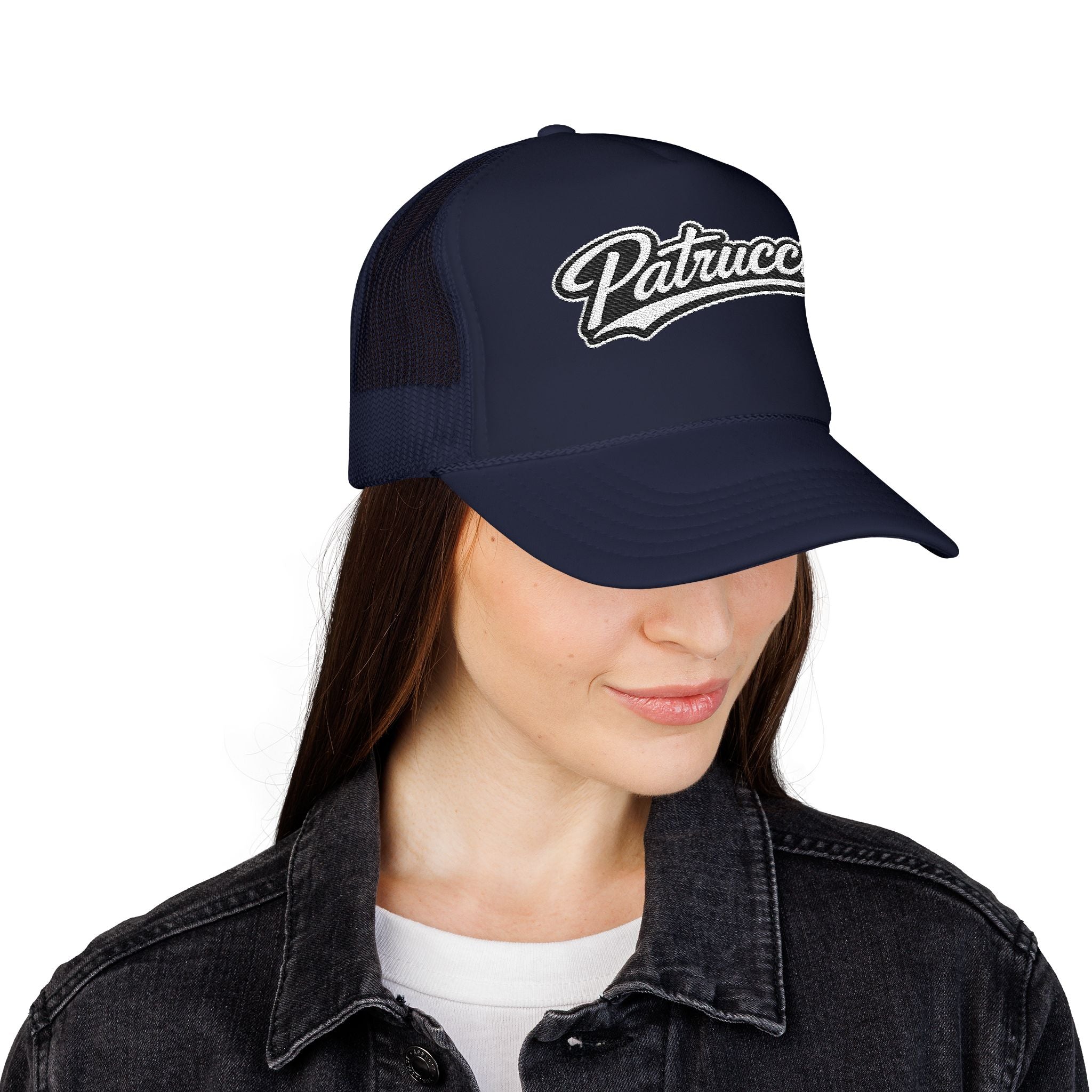 Patrucci Script Trucker Hat – Retro Foam Mesh Cap
