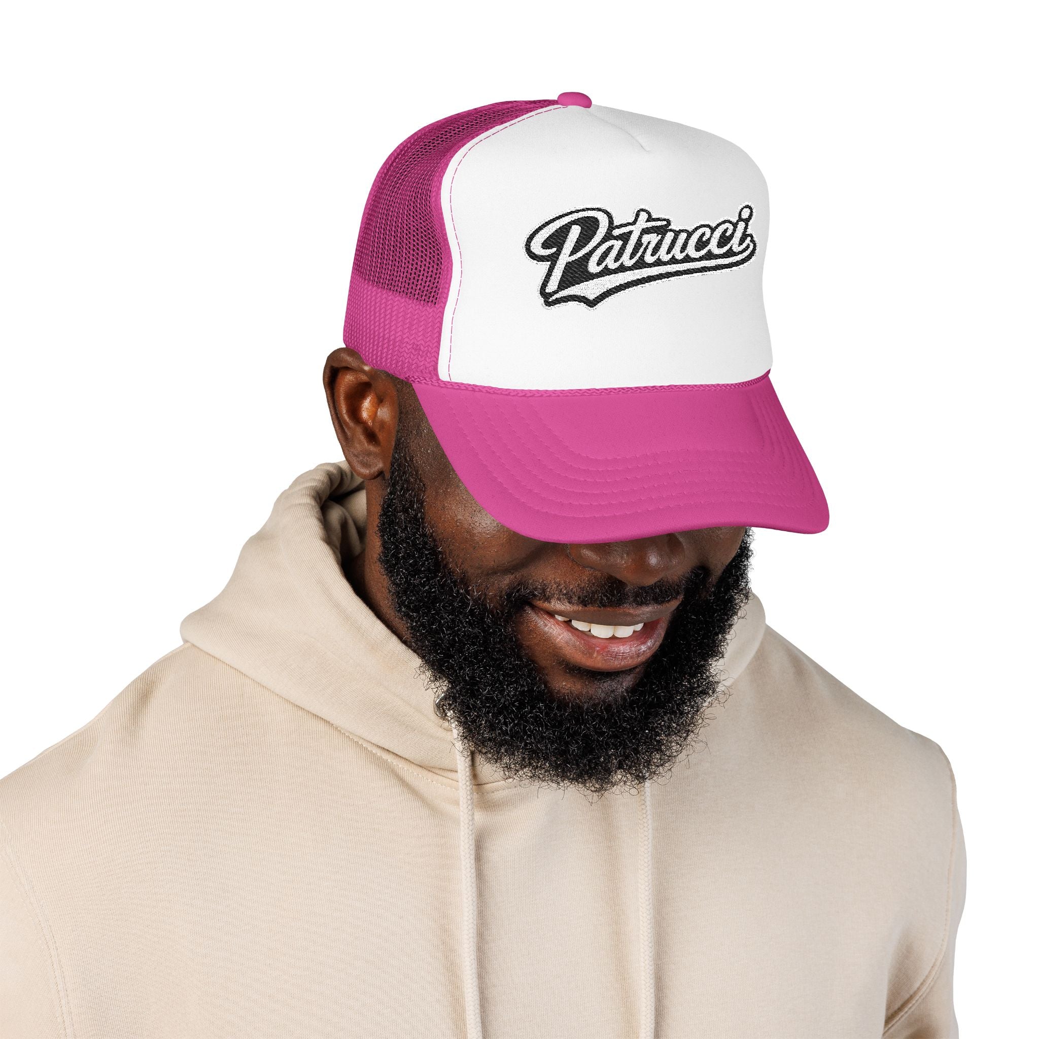 Patrucci Script Trucker Hat – Retro Foam Mesh Cap