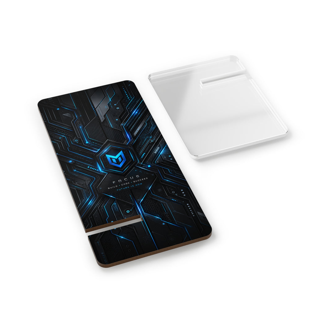 Tech Circuit Smartphone Stand — Foldable Mobile Display Dock with Futuristic Blue Cyber Design