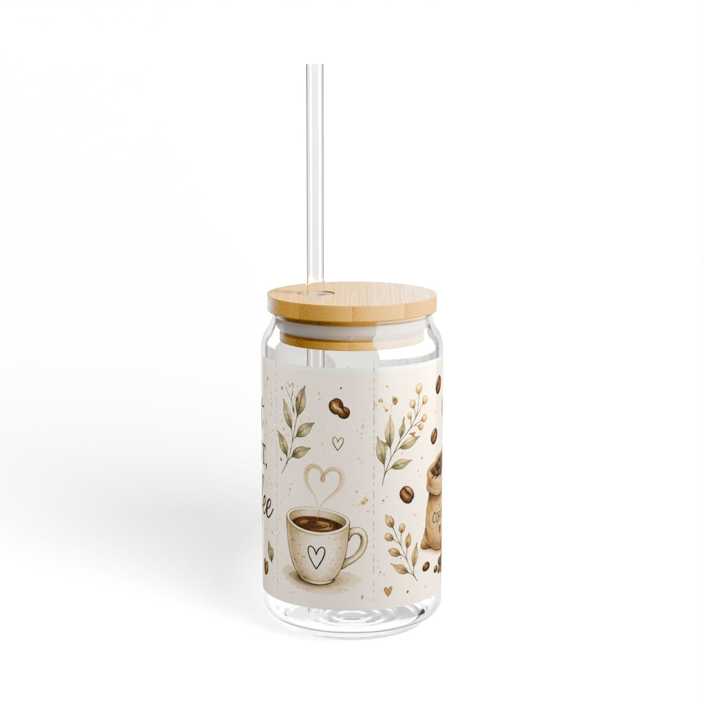 But First, Coffee Glass Cup with Bamboo Lid & Straw | 16oz Iced Coffee Cup | Cute Coffee Lover Gift | Aesthetic Coffee Tumbler