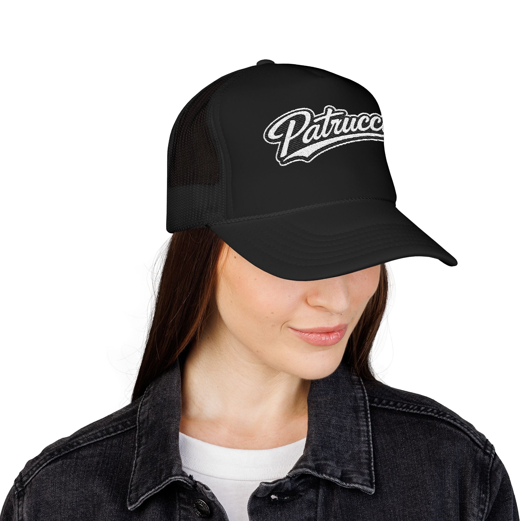 Patrucci Script Trucker Hat – Retro Foam Mesh Cap