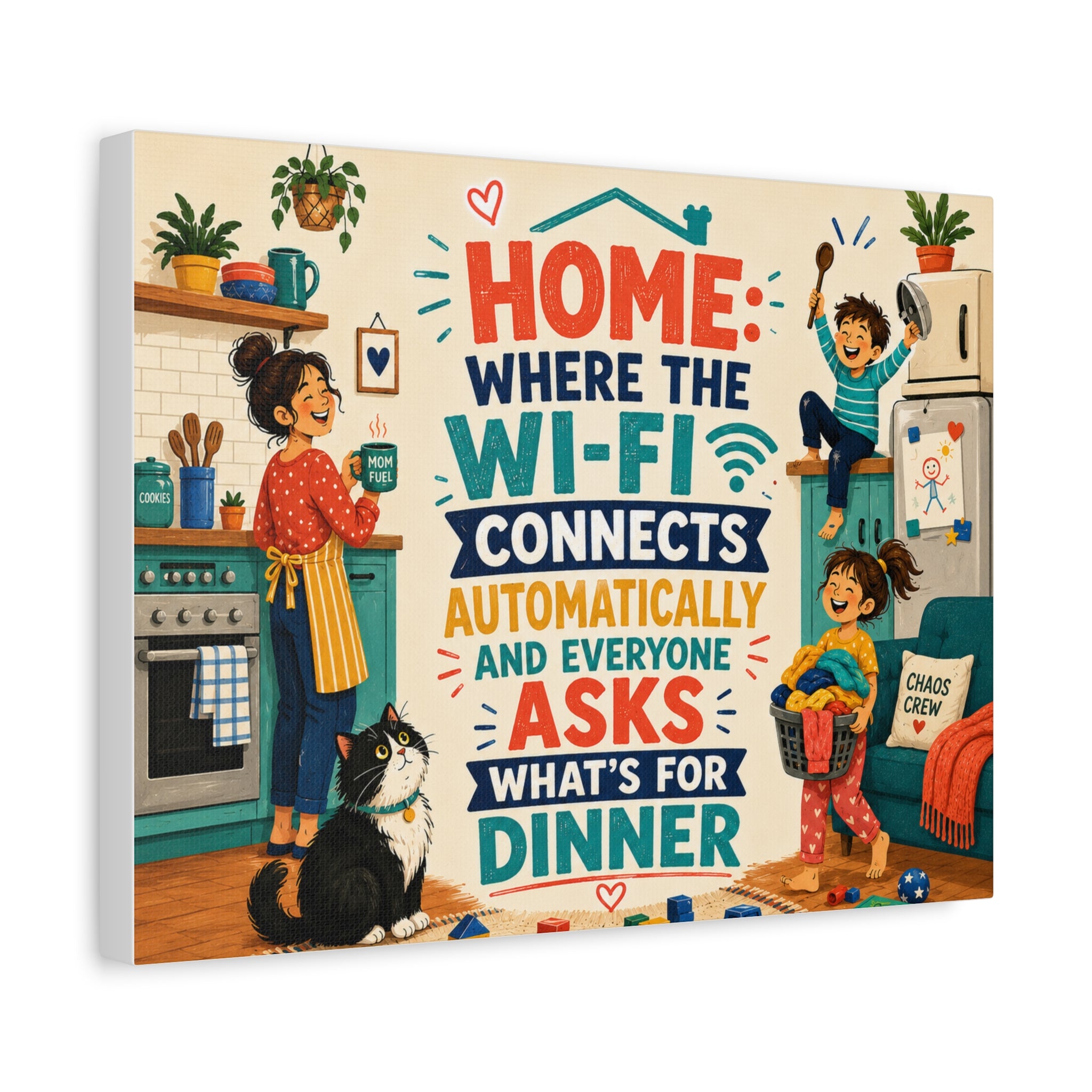 Funny Family Canvas Wall Art, Colorful Home & WiFi Quote, Gift for Parents