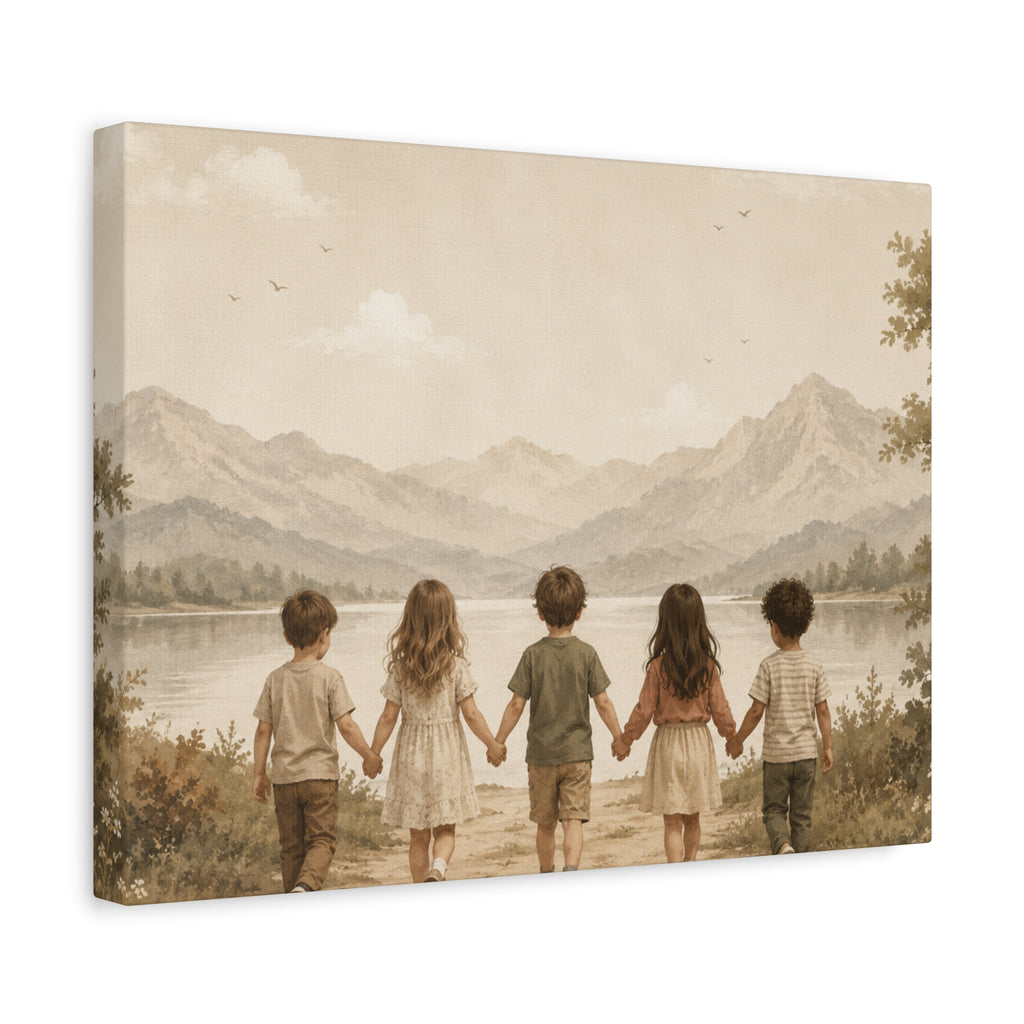Together We Grow™ | Children Holding Hands Canvas Wall Art