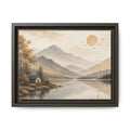 Serene Mountain Lake Cabin Landscape Matte Canvas, Framed | Neutral Wall Art | Rustic Nature Decor | Living Room Wall Decor | Office Artwork