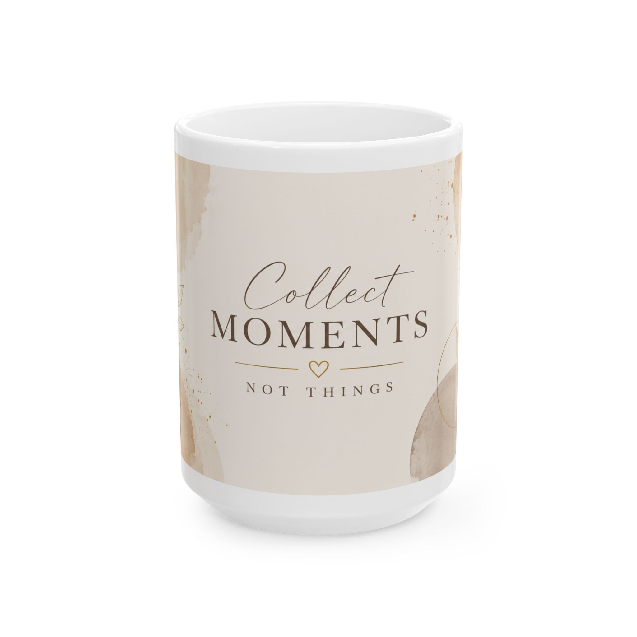 Collect Moments Not Things mug | Ceramic Coffee Cup, Neutral Boho Leaves