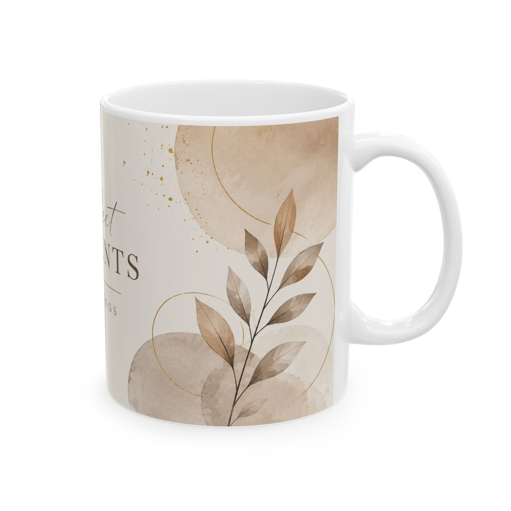 Collect Moments Not Things mug | Ceramic Coffee Cup, Neutral Boho Leaves