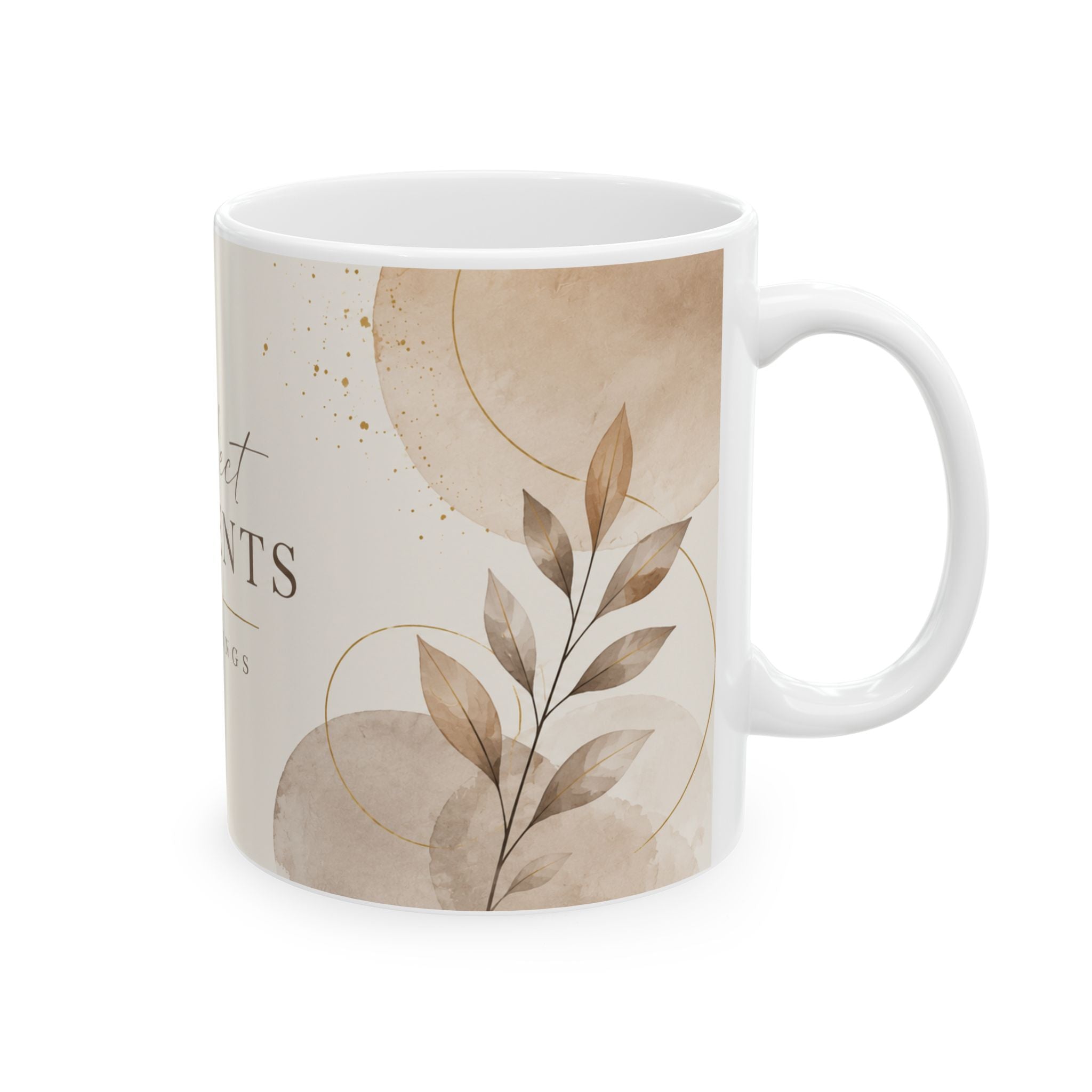 Collect Moments Not Things mug | Ceramic Coffee Cup, Neutral Boho Leaves
