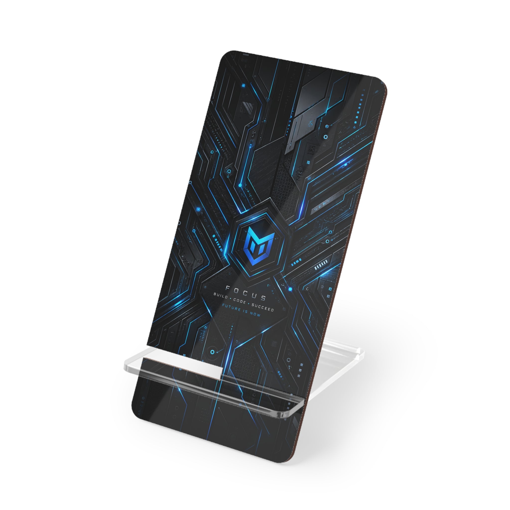 Tech Circuit Smartphone Stand — Foldable Mobile Display Dock with Futuristic Blue Cyber Design