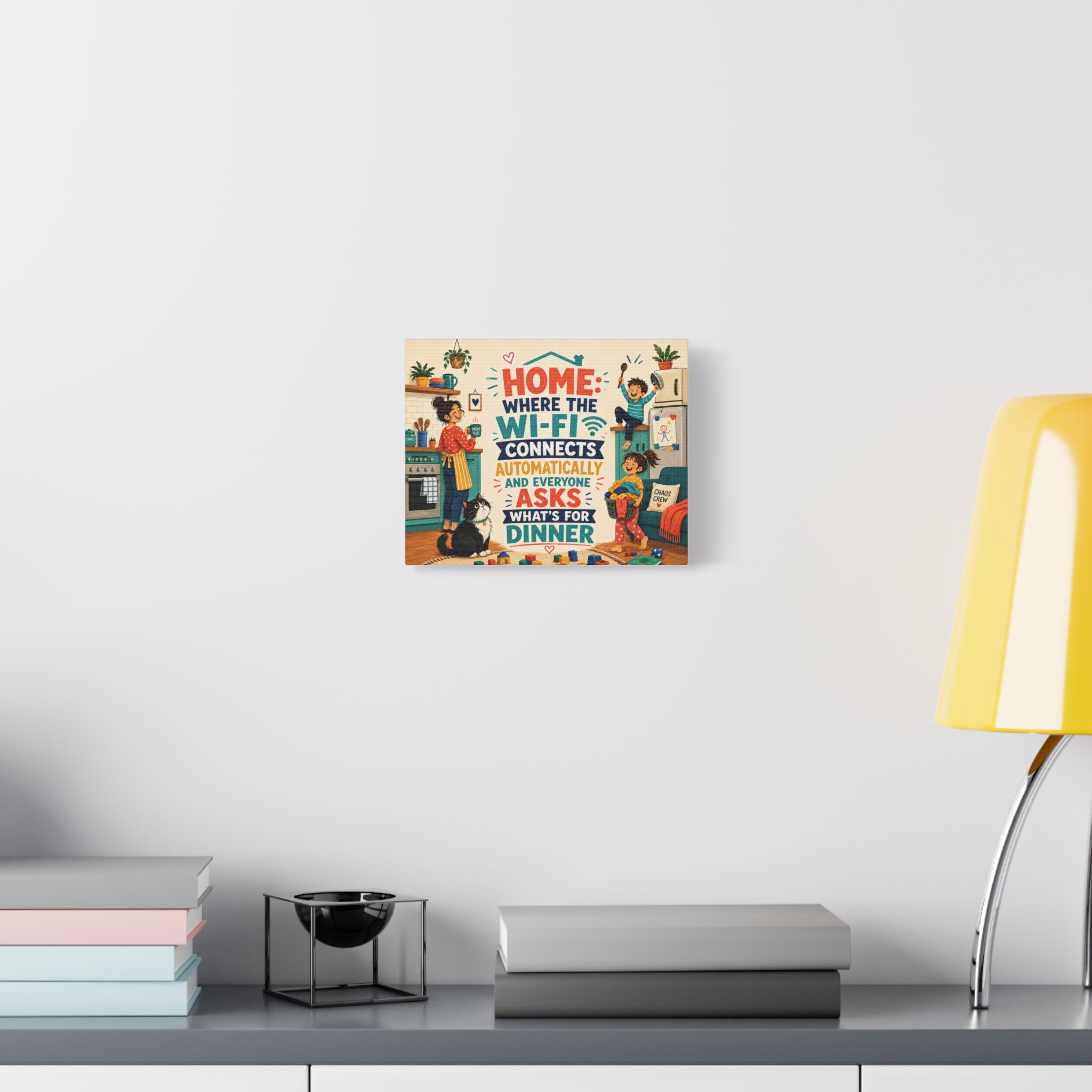 Funny Family Canvas Wall Art, Colorful Home & WiFi Quote, Gift for Parents