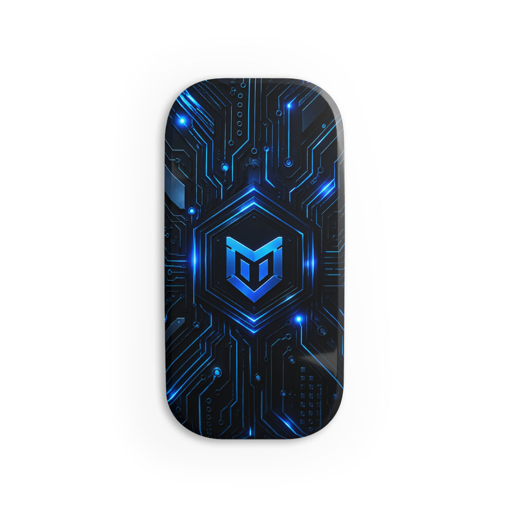 Tech Circuit Phone Grip — Blue Cyber Shield Click-On Stand