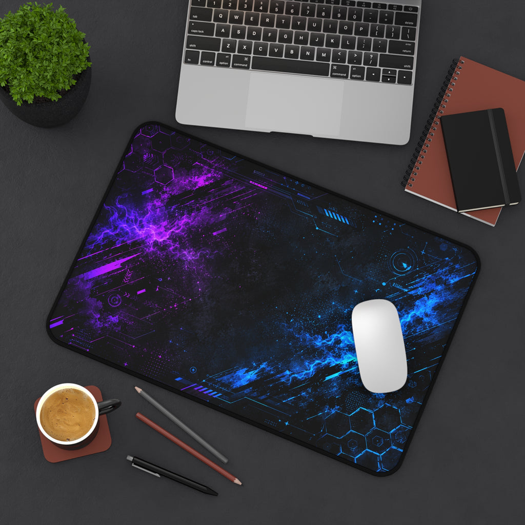 Cyber Neon Gaming Desk Mat – Futuristic RGB Mouse Pad
