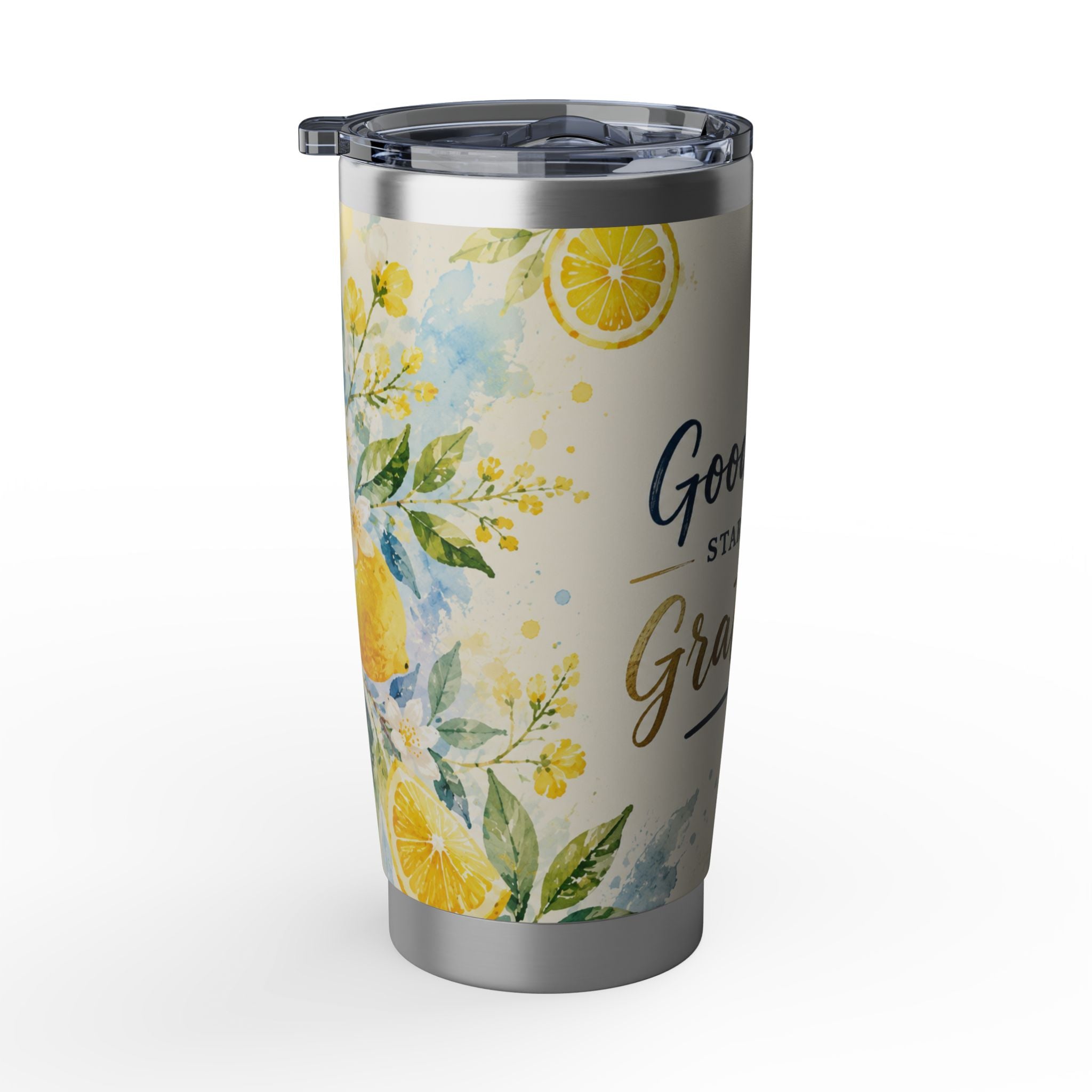 Good Days Start With Gratitude™ 20oz Tumbler – Lemon Floral Travel Cup