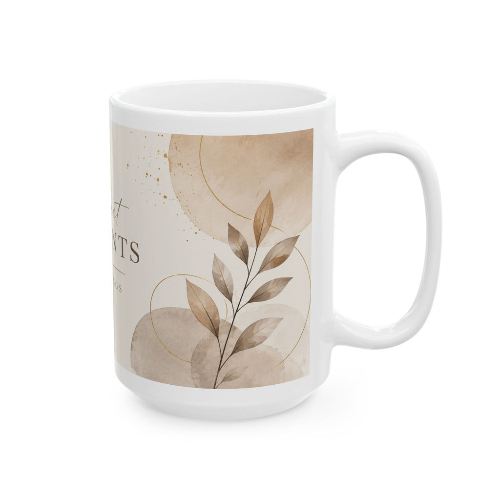 Collect Moments Not Things mug | Ceramic Coffee Cup, Neutral Boho Leaves