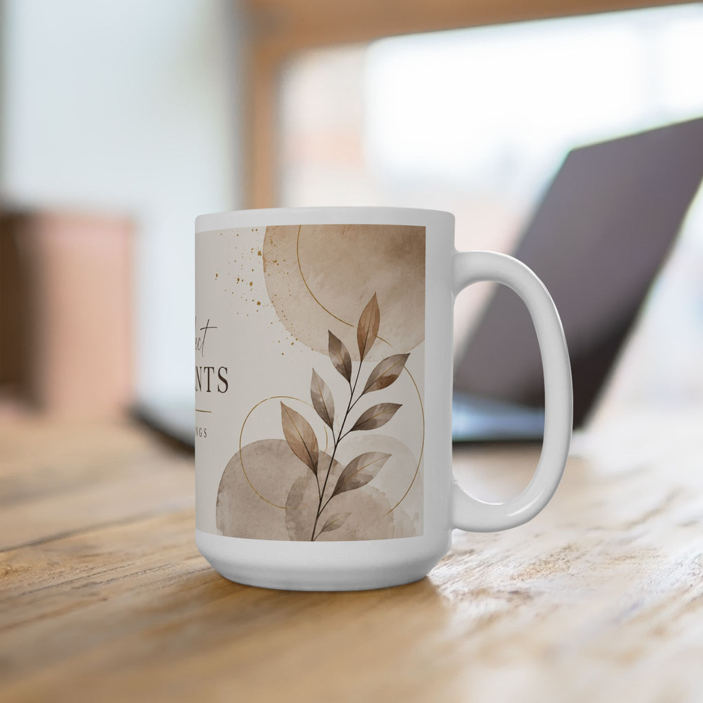 Collect Moments Not Things mug | Ceramic Coffee Cup, Neutral Boho Leaves
