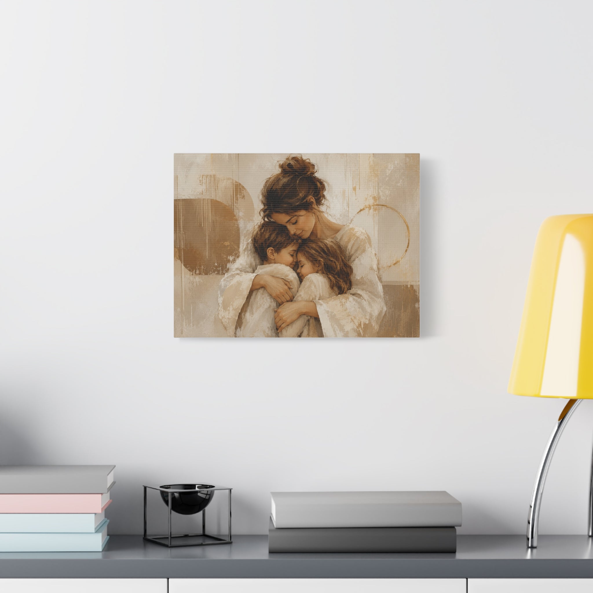Mother and Children Canvas Wall Art | Warm Neutral Family Art | Motherhood Painting | Beige Home Decor | Gift for Mom