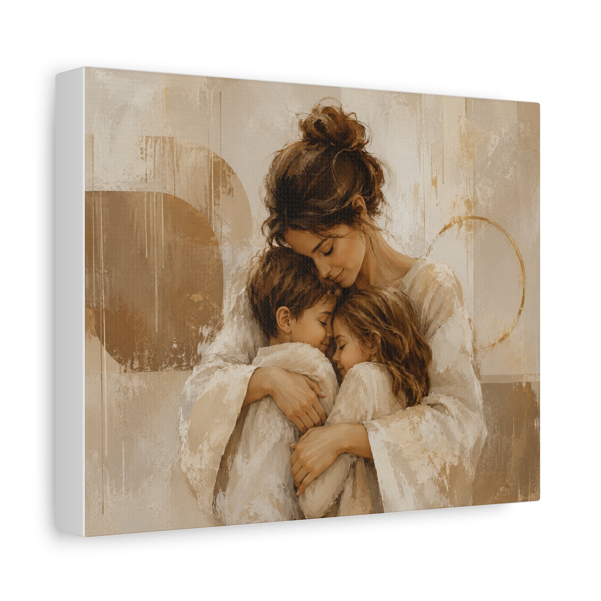 Mother and Children Canvas Wall Art | Warm Neutral Family Art | Motherhood Painting | Beige Home Decor | Gift for Mom
