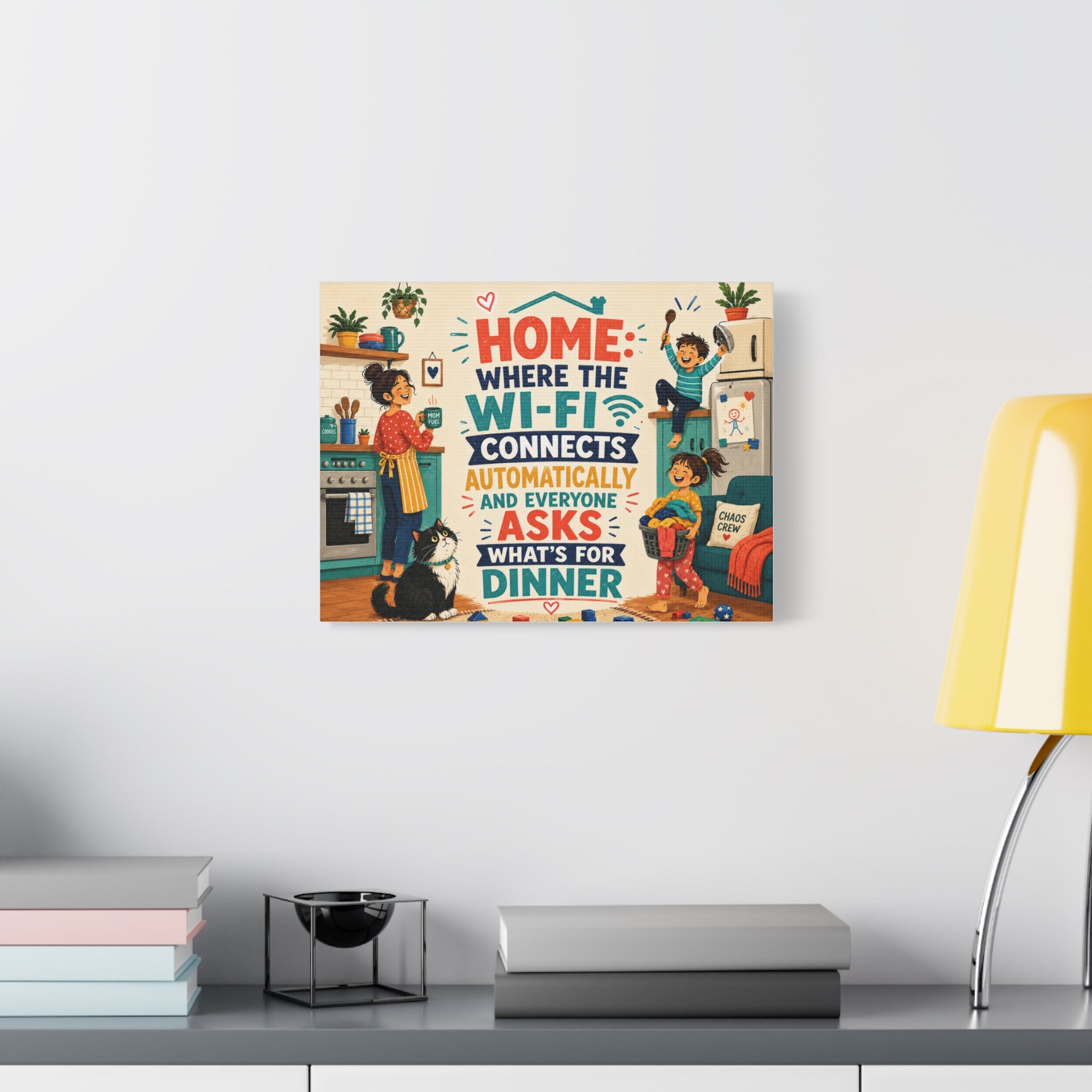 Funny Family Canvas Wall Art, Colorful Home & WiFi Quote, Gift for Parents