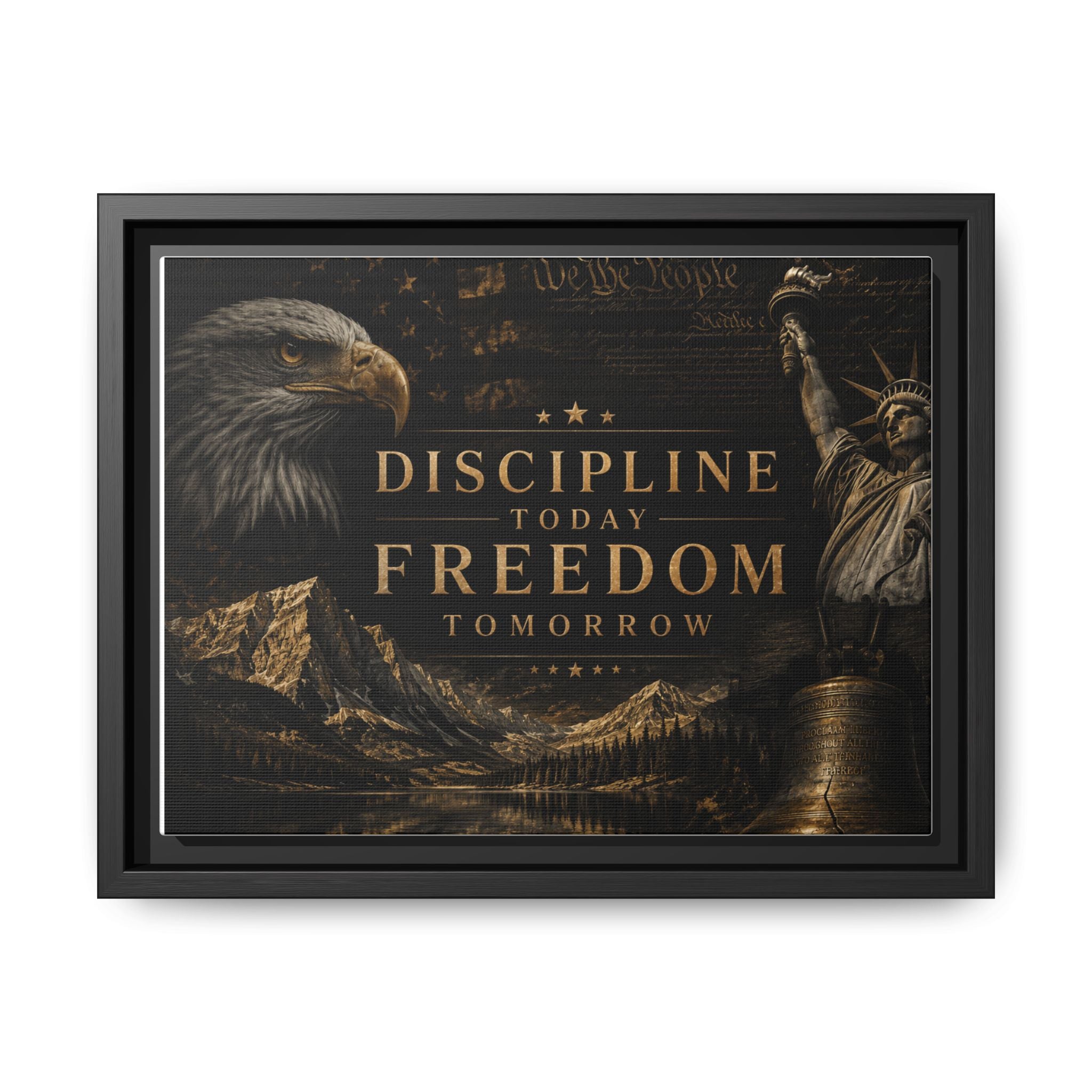 Discipline Today, Freedom Tomorrow – Patriotic Eagle Framed Canvas Wall Art