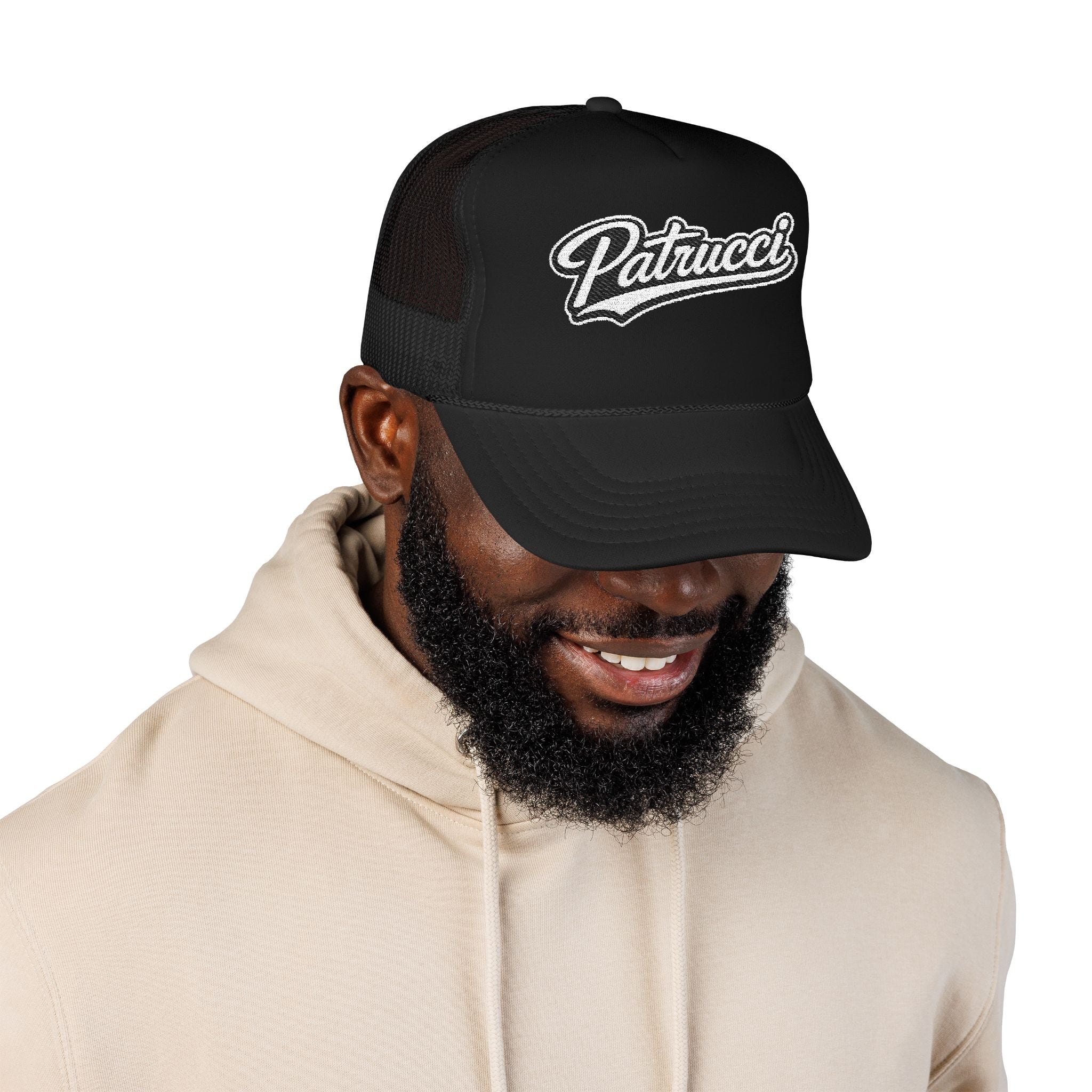 Patrucci Script Trucker Hat – Retro Foam Mesh Cap