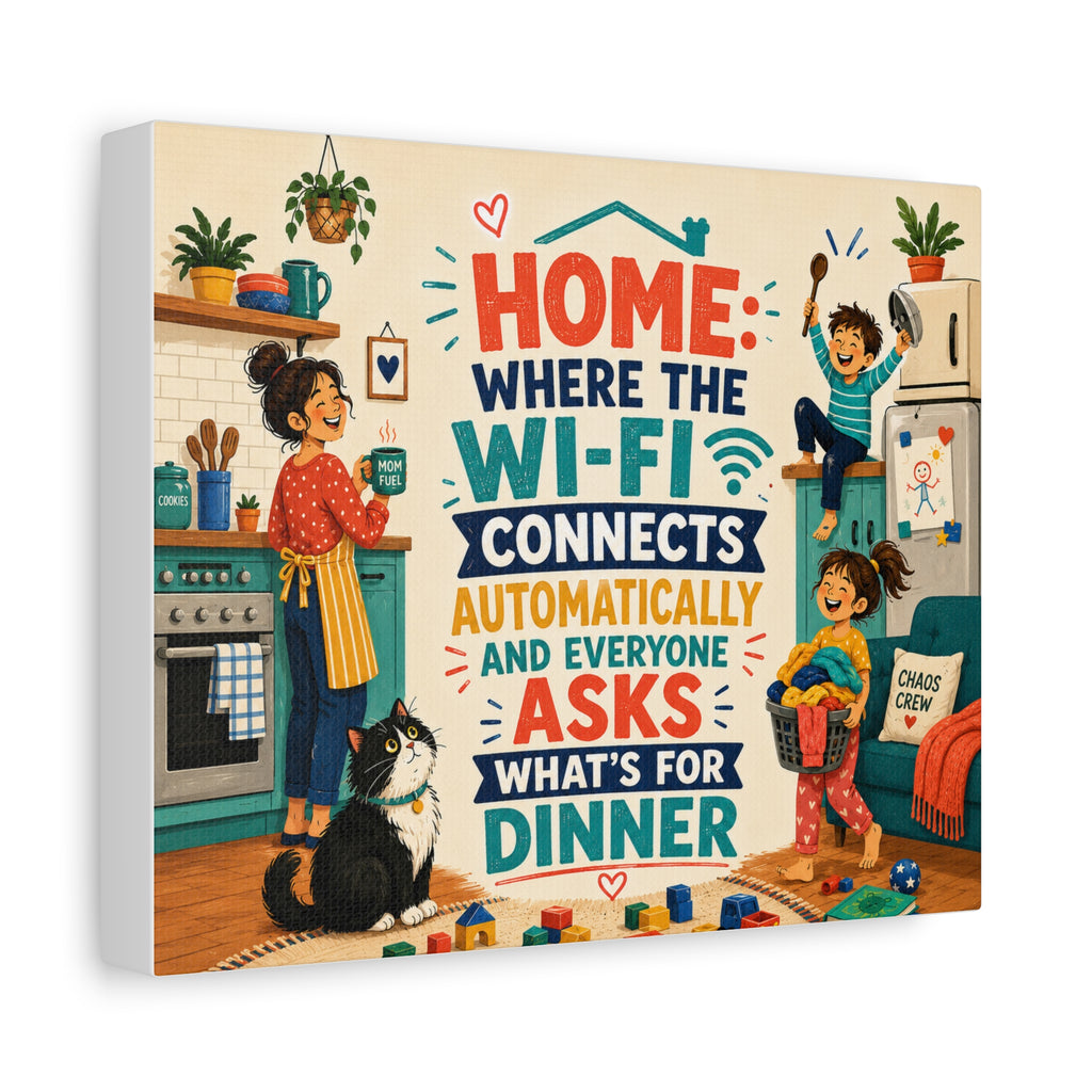 Funny Family Canvas Wall Art, Colorful Home & WiFi Quote, Gift for Parents