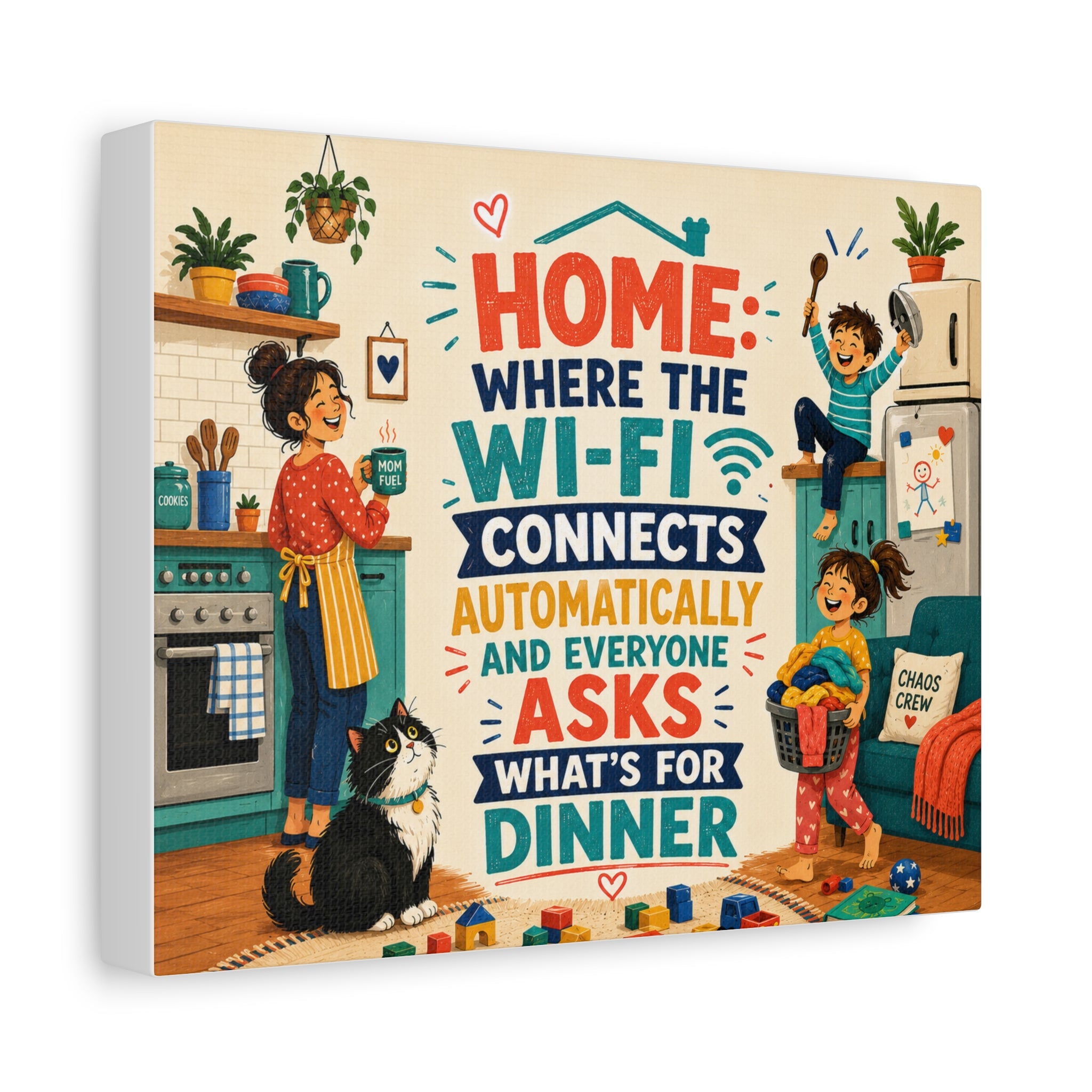 Funny Family Canvas Wall Art, Colorful Home & WiFi Quote, Gift for Parents